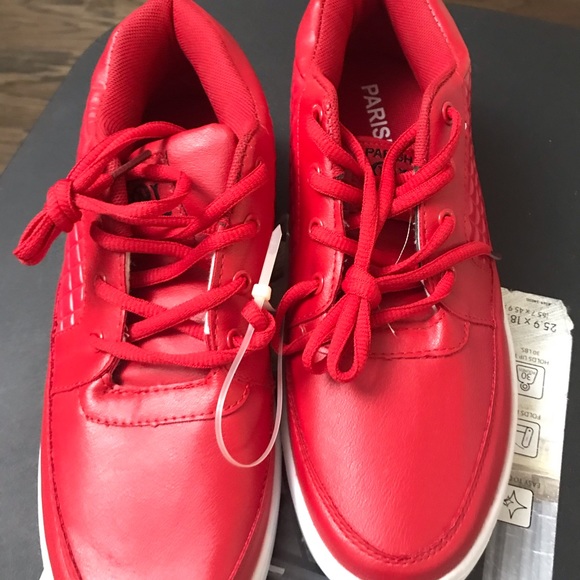 RED PARISH NATION MEN’S SNEAKERS. COMFORTABLE CASUAL WEAR. SIZE: 7.5. LIKE NEW - Picture 3 of 8